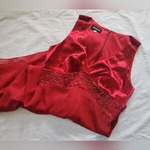 Narianna Red Satin Evening Dress with Embellished Waist (sz small)